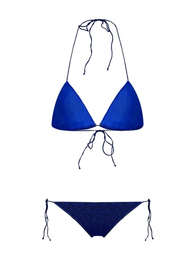 Shop Oseree Lurex Two-piece Bikini In Blue