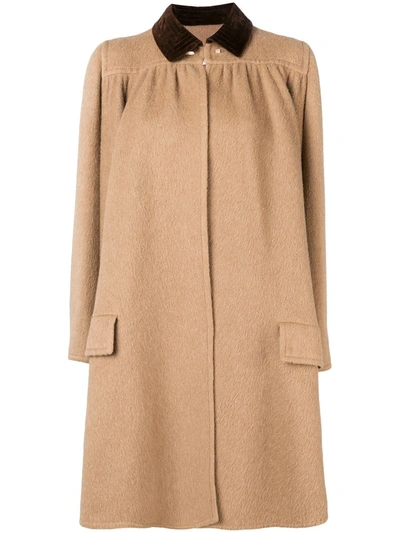 Pre-owned Valentino 1970's Draped Flared Coat In Neutrals