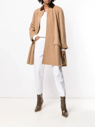Pre-owned Valentino 1970's Draped Flared Coat In Neutrals