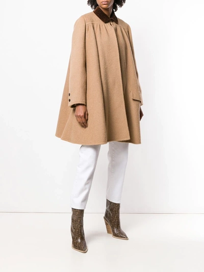 Pre-owned Valentino 1970's Draped Flared Coat In Neutrals