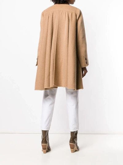 Pre-owned Valentino 1970's Draped Flared Coat In Neutrals