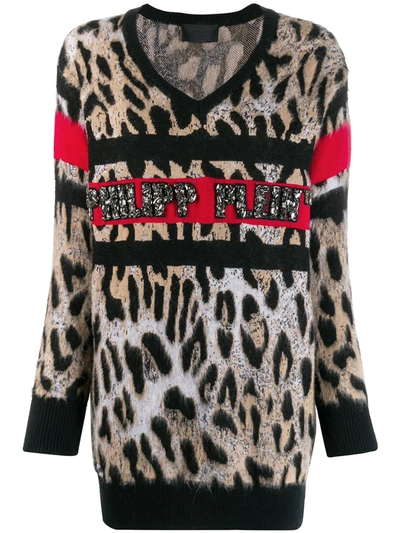 Shop Philipp Plein V-neck Leopard Top In Black