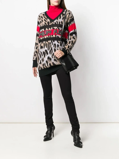 Philipp Plein V-neck Leopard Top In Black