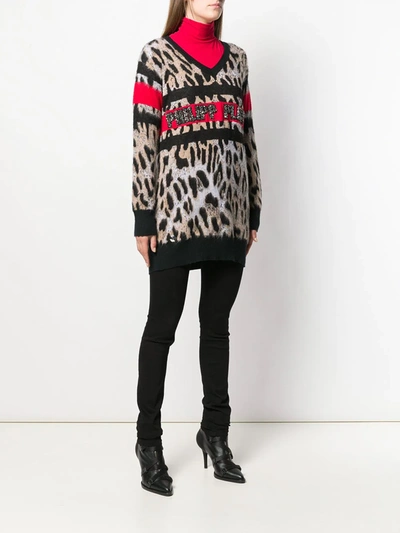 Philipp Plein V-neck Leopard Top In Black