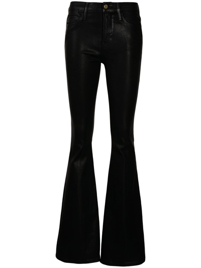 Frame Le Flare De Francois High Rise Flare Jeans In Noir Coated In Black |  ModeSens