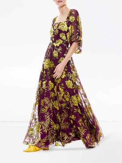 Shop Alice And Olivia Clarine Floral-print Maxi Dress In Purple
