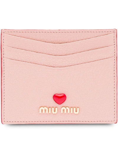 Shop Miu Miu Madras Love Logo Card Holder In Pink