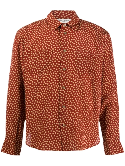 Shop Saint Laurent Polka-dot Print Shirt In Orange