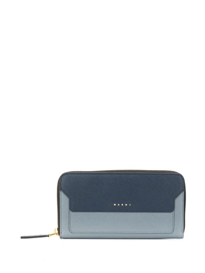 Shop Marni Rectangular Zip-around Wallet In Blue