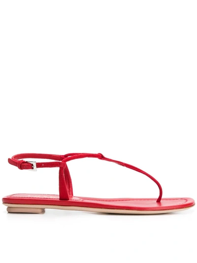 Shop Prada Flat T-bar Sandals In Red