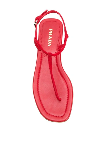 Shop Prada Flat T-bar Sandals In Red