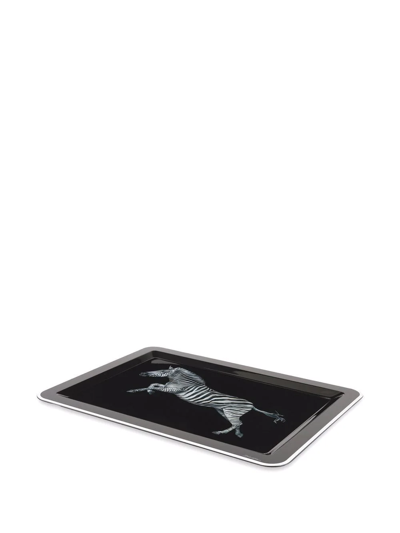 Dolce & Gabbana Medium Zebra-print Wood Tray In Schwarz