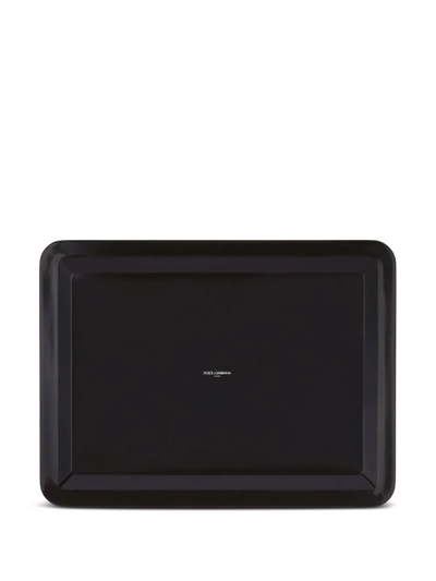 Dolce & Gabbana Medium Zebra-print Wood Tray In Schwarz