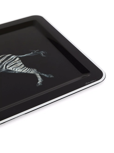 Dolce & Gabbana Medium Zebra-print Wood Tray In Schwarz
