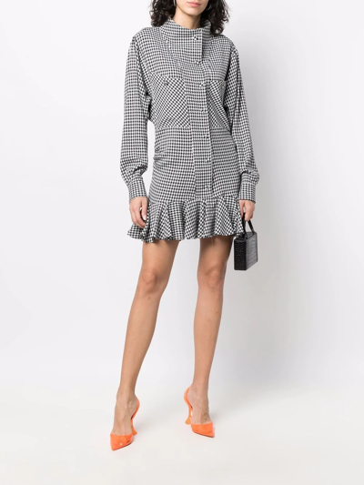 Shop Gina Houndstooth High-neck Pleated Dress In Black