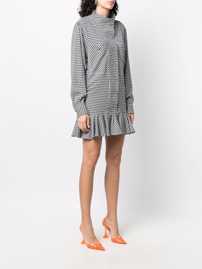 Shop Gina Houndstooth High-neck Pleated Dress In Black