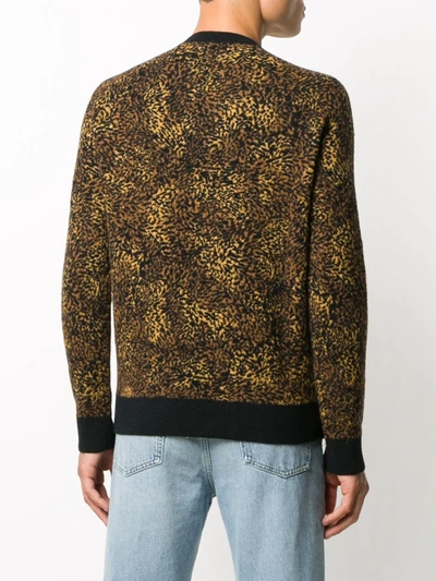 Saint Laurent Black Jacquard Leopard Crewneck Sweater In Brown
