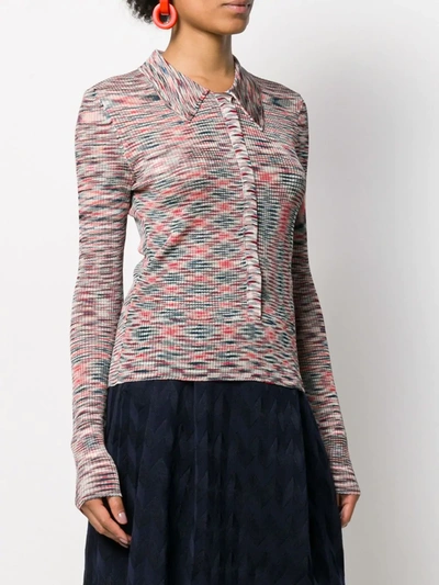 Shop Missoni Knitted Stripe Collared Top In Red