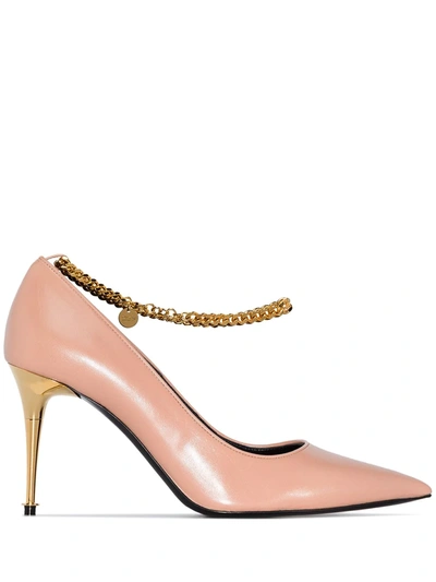 Shop Tom Ford Chain-trimmed 85mm Leather Pumps In Neutrals