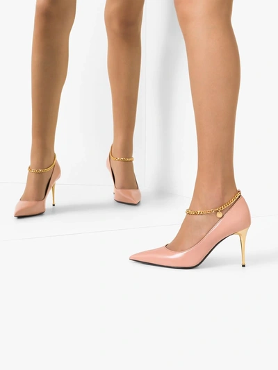 Shop Tom Ford Chain-trimmed 85mm Leather Pumps In Neutrals