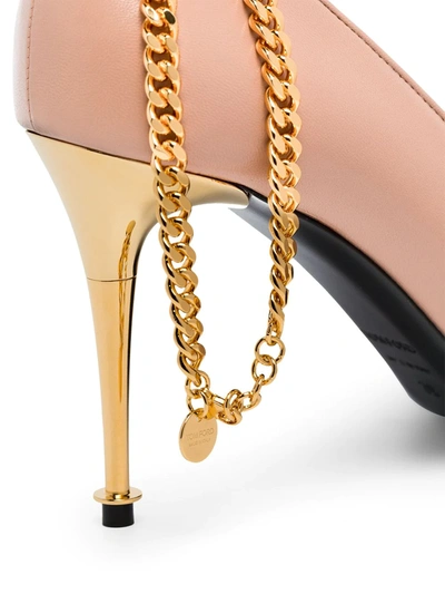 Shop Tom Ford Chain-trimmed 85mm Leather Pumps In Neutrals