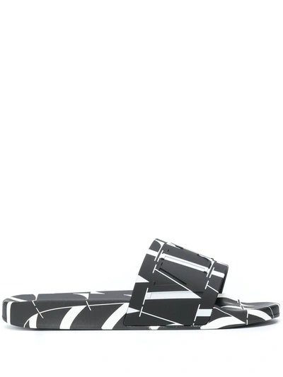 Shop Valentino Vltn Print Pool Slides In Black