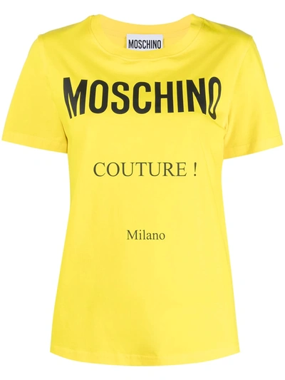 Shop Moschino Logo Print Cotton T-shirt In Yellow