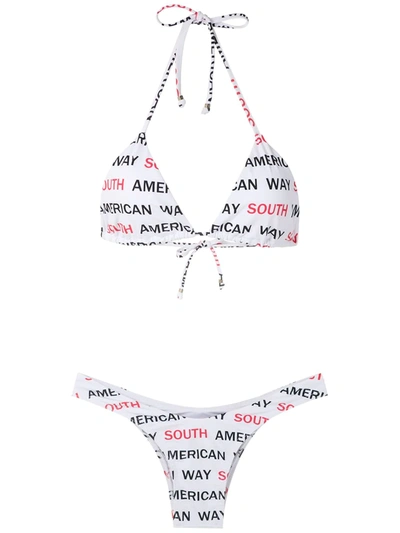 Shop Amir Slama Logo Print Bikini Set In White