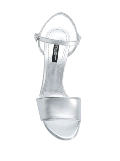 Shop Dolce & Gabbana Monogram-heel Leather Sandals In Silver