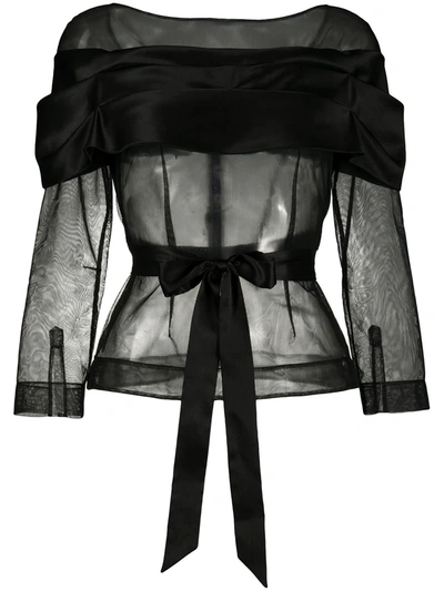 Shop Simone Rocha Sheer Off-shoulder Blouse In Black