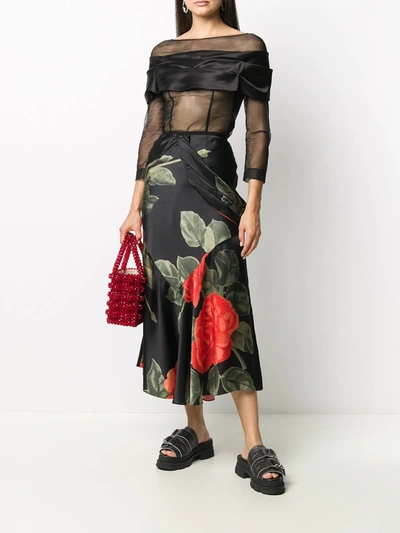 Shop Simone Rocha Sheer Off-shoulder Blouse In Black