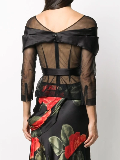 Shop Simone Rocha Sheer Off-shoulder Blouse In Black