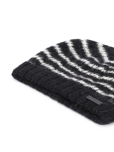 Shop Saint Laurent Striped Beanie Hat In Black