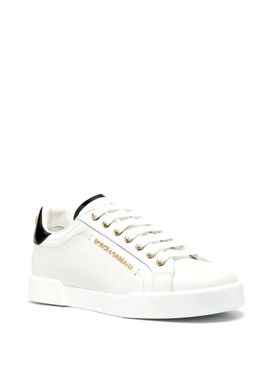 Dolce & Gabbana White Low Top Sneakers With Logo Lettering On The Tongue And Logo Detail On The Heel In Leather Woma In White