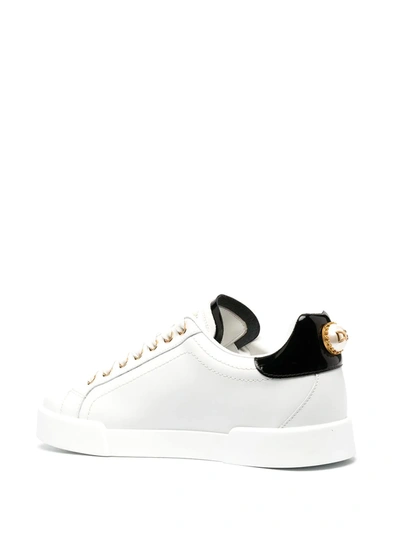 Dolce & Gabbana White Low Top Sneakers With Logo Lettering On The Tongue And Logo Detail On The Heel In Leather Woma In White