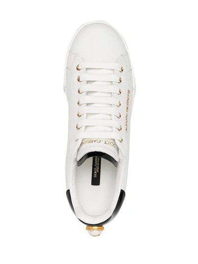 Dolce & Gabbana White Low Top Sneakers With Logo Lettering On The Tongue And Logo Detail On The Heel In Leather Woma In White