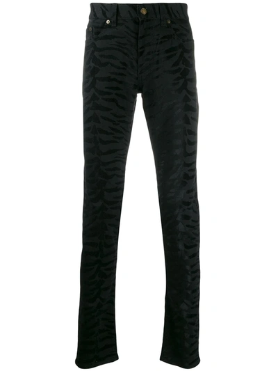 Shop Saint Laurent Zebra Printed Skinny Jeans In Black