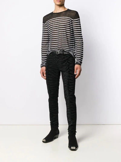 Saint Laurent Zebra Printed Skinny Jeans In Black