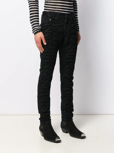 Saint Laurent Zebra Printed Skinny Jeans In Black