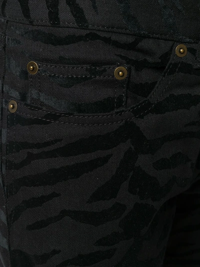 Saint Laurent Zebra Printed Skinny Jeans In Black