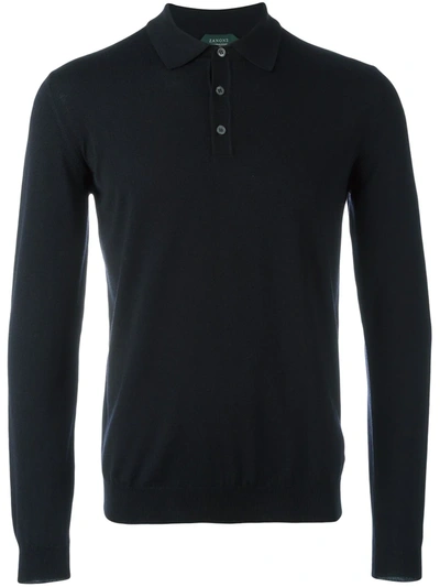 Zanone Long-sleeve Fine-knit Polo Shirt In Black