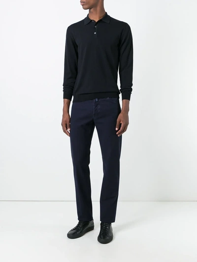Zanone Long-sleeve Fine-knit Polo Shirt In Black