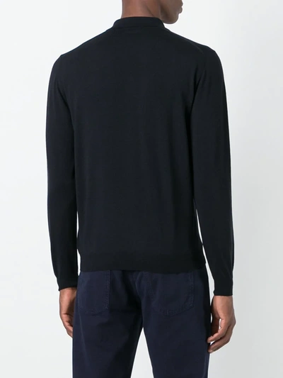 Zanone Long-sleeve Fine-knit Polo Shirt In Black