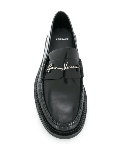 Shop Versace Logo Signature Loafers In Black