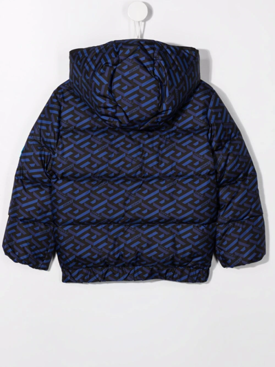 Shop Versace Geometric-print Hooded Padded Jacket In Black