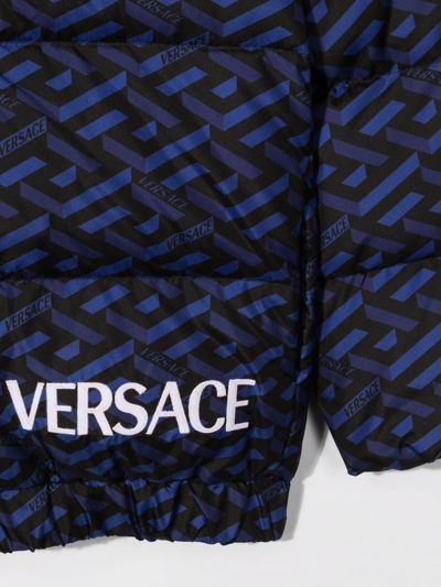 Shop Versace Geometric-print Hooded Padded Jacket In Black