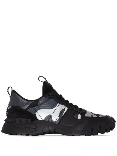 Shop Valentino Rockrunner Leather Sneakers In Black