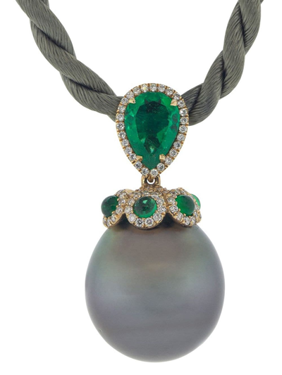 Shop Inbar 18kt Rose Gold, Emerald, Diamond And Pearl Necklace In Grey