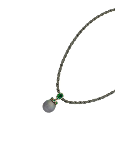 Shop Inbar 18kt Rose Gold, Emerald, Diamond And Pearl Necklace In Grey