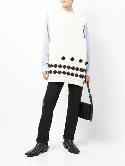 Shop Raf Simons Diamond-stitch Floral-embellished Knitted Vest In Weiss